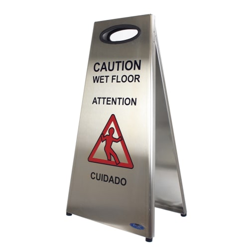 Caution Wet Floor Sign, Stainless Steel